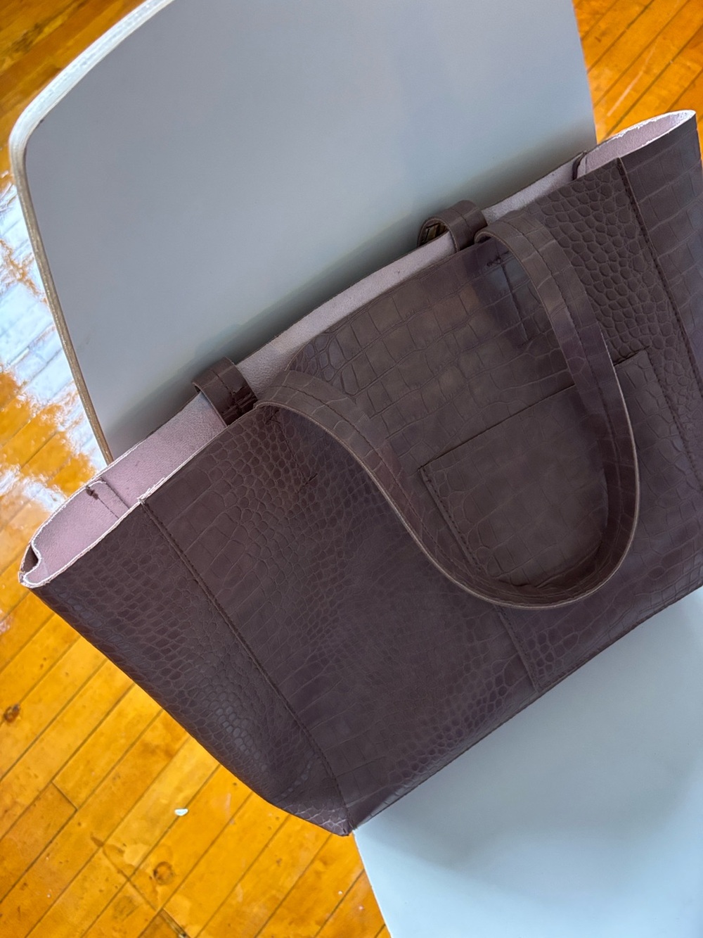 Bloomingdale's Classic Croc-Embossed Tote Bag in purple